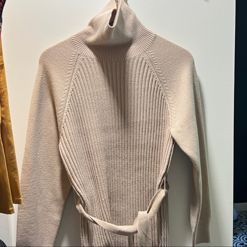 Lulus Beige Knit Turtleneck Dress